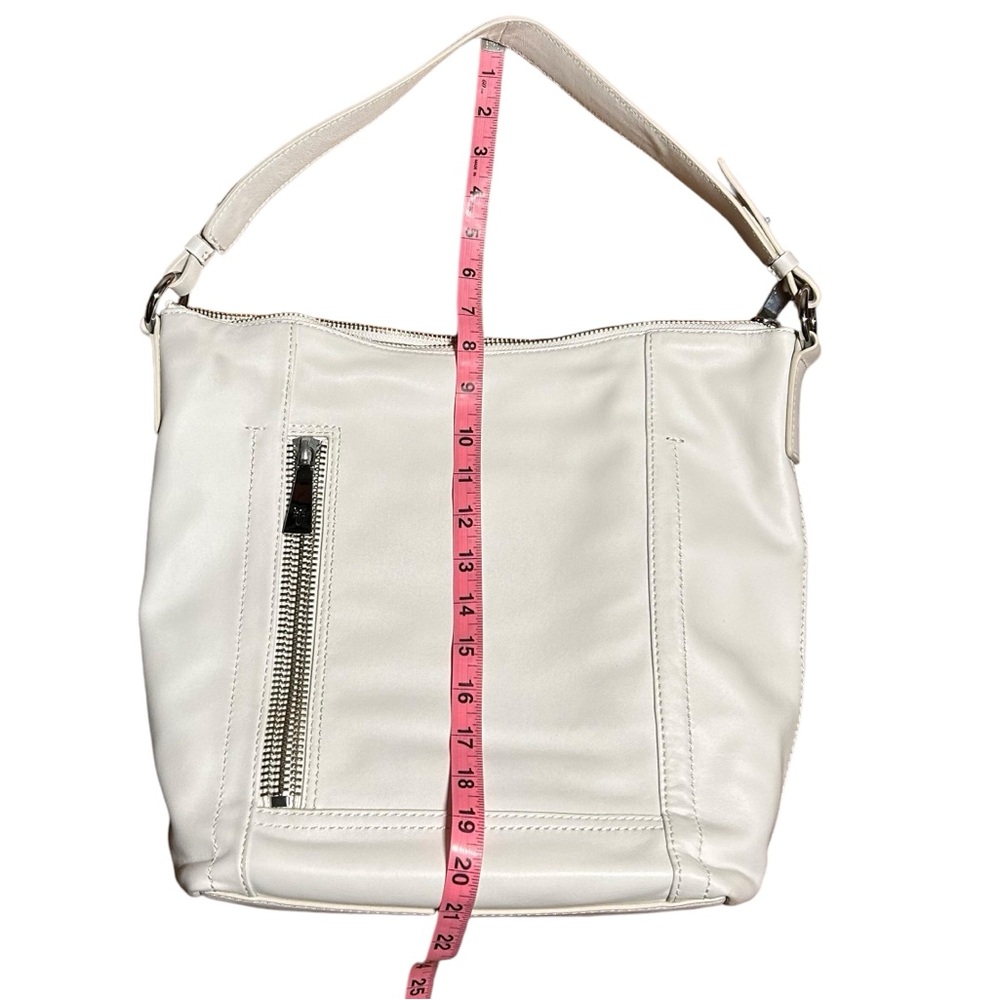Frye Lena Zip Leather Hobo Bag White Crossbody Shoulder Purse Minimalist - Picture 13 of 16